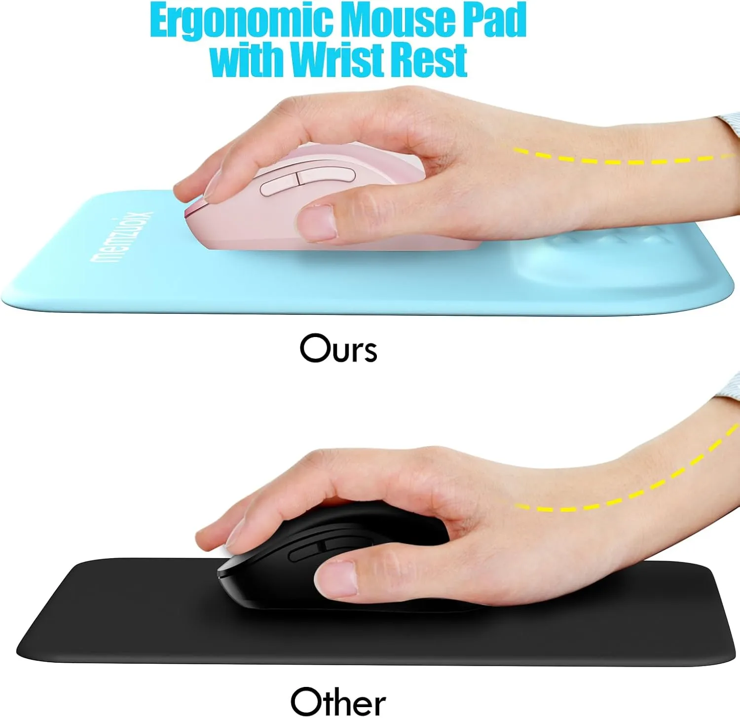 memzuoix Blue Ergonomic Mouse Pad with Wrist Rest Support,Premium Memory Foam Cushioning for Pain Relief, Non-Slip PU Base for Stable Smooth Control - Perfect for Laptop, Computer, and Home Office
