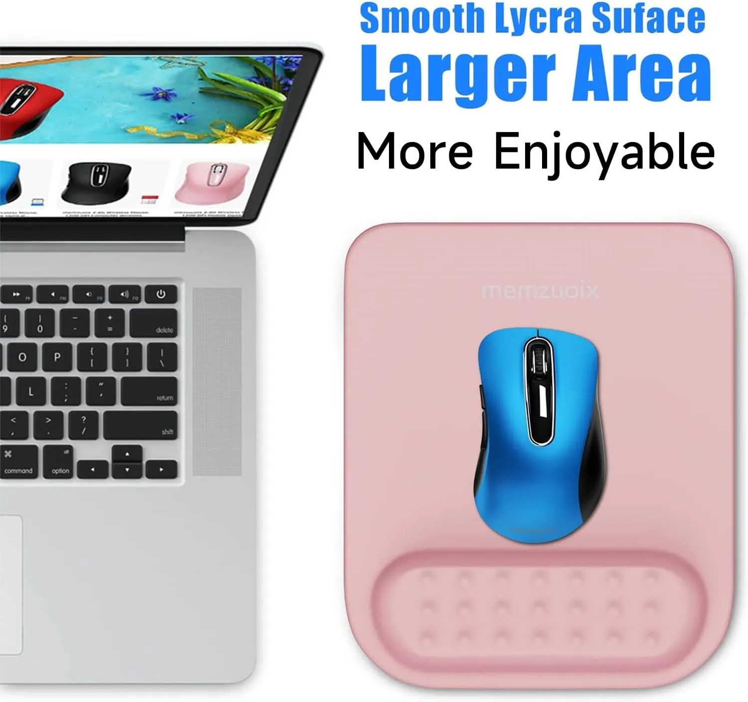memzuoix Pink Ergonomic Mouse Pad with Wrist Rest Support,Premium Memory Foam Cushioning for Pain Relief, Non-Slip PU Base for Stable Smooth Control - Perfect for Laptop, Computer, and Home Office
