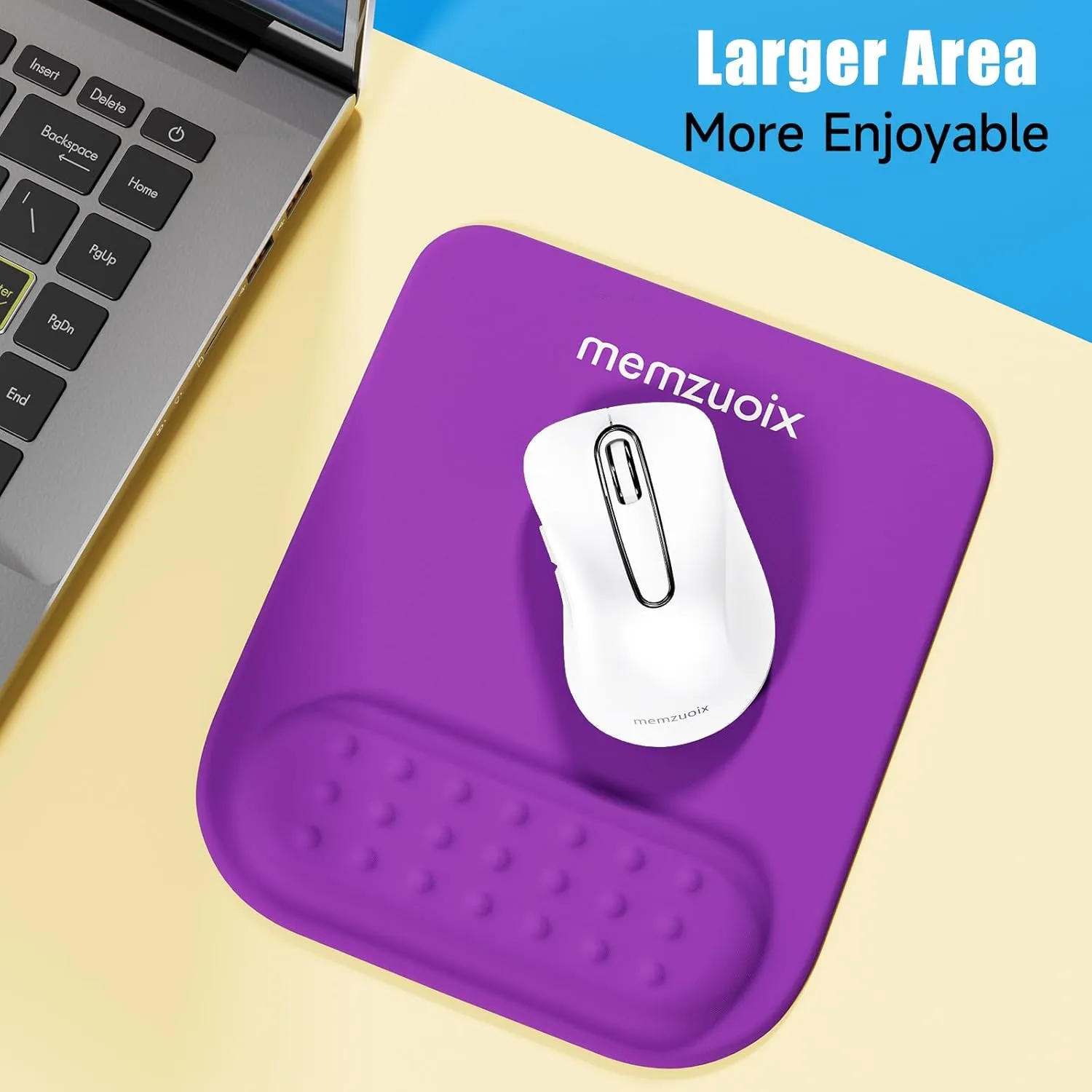 memzuoix Purple Ergonomic Mouse Pad with Wrist Rest Support,Premium Memory Foam Cushioning for Pain Relief, Non-Slip PU Base - Perfect for Laptop, Computer, and Home Office