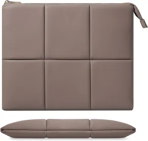 MoKo 9-11 Inch Puffy Tablet Sleeve Bag Fit with New 11-inch iPad Pro M4/iPad Air M2, iPad 10th Gen 10.9, iPad Pro 11, iPad Air 4/5th Gen 10.9, Built-in Elastic Band, PU Leather Carrying Case, Coffee