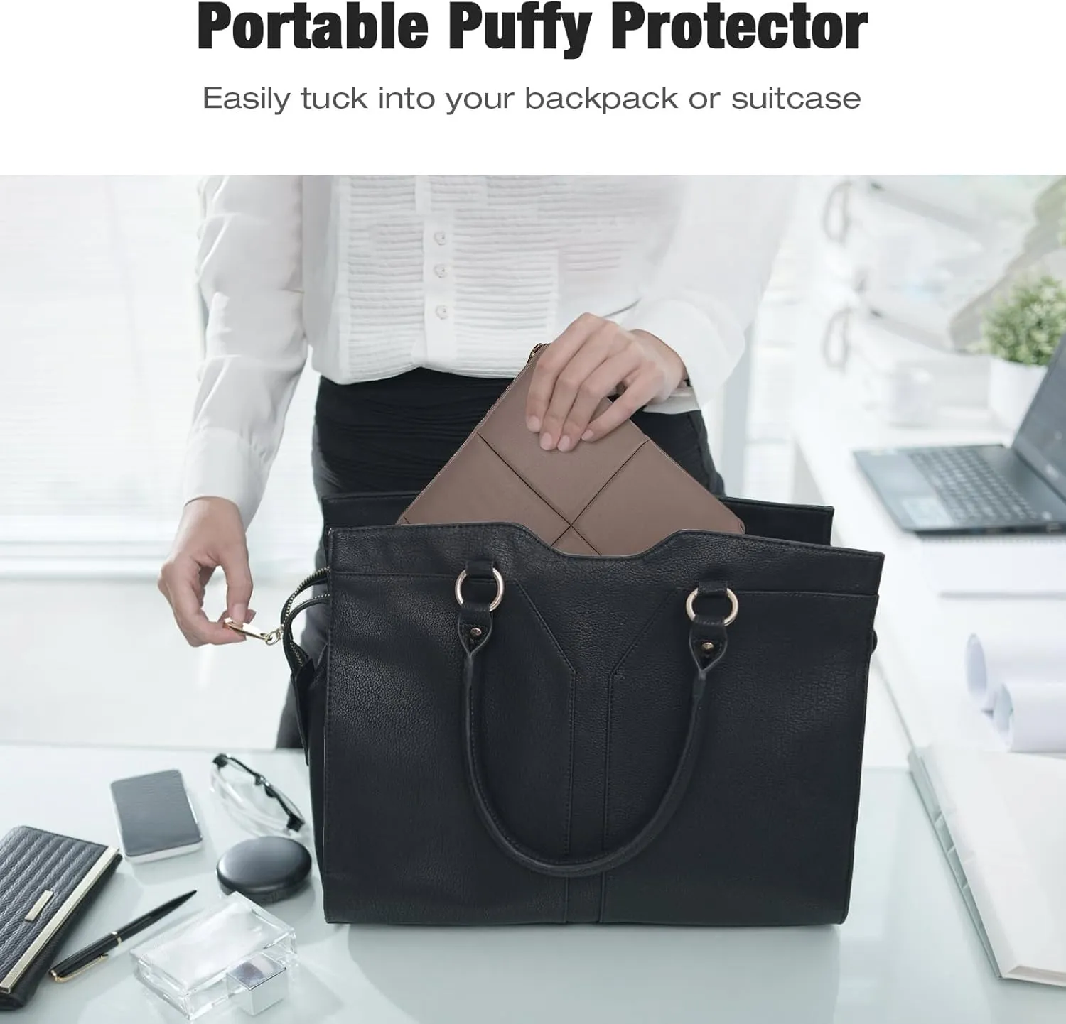 MoKo 9-11 Inch Puffy Tablet Sleeve Bag Fit with New 11-inch iPad Pro M4/iPad Air M2, iPad 10th Gen 10.9, iPad Pro 11, iPad Air 4/5th Gen 10.9, Built-in Elastic Band, PU Leather Carrying Case, Coffee