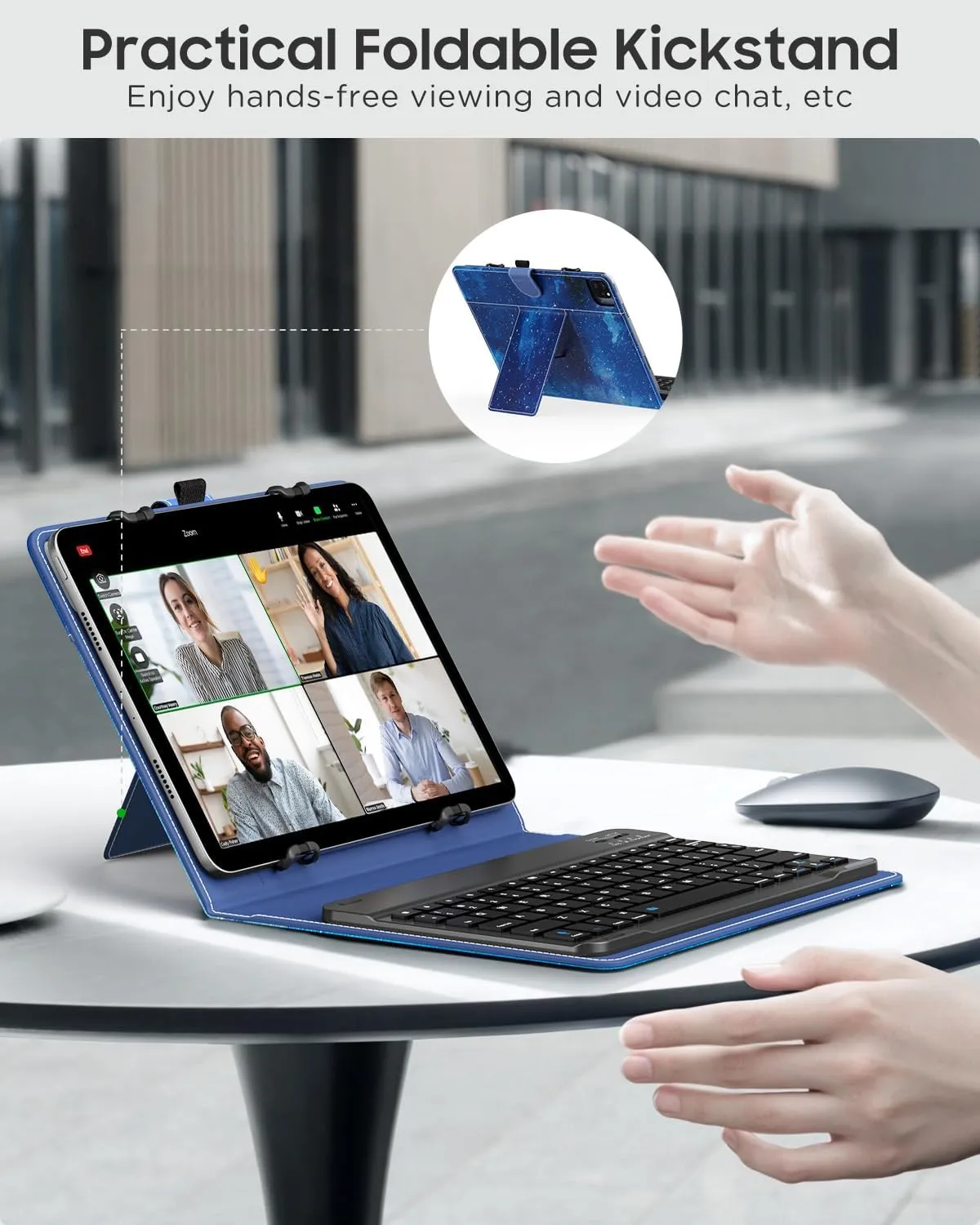 MoKo Universal Tablet Case with QWERT Keyboard for 9",9.7",10.1",10.2",10.4",10.5",10.9",11" Tablets, with Removable Wireless Bluetooth Keyboard&Pen Holder for iPad Samsung Fire Pixel, Blue Starry Sky
