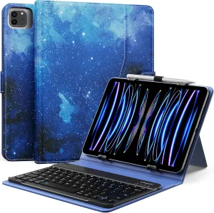 MoKo Universal Tablet Case with QWERT Keyboard for 9",9.7",10.1",10.2",10.4",10.5",10.9",11" Tablets, with Removable Wireless Bluetooth Keyboard&Pen Holder for iPad Samsung Fire Pixel, Blue Starry Sky