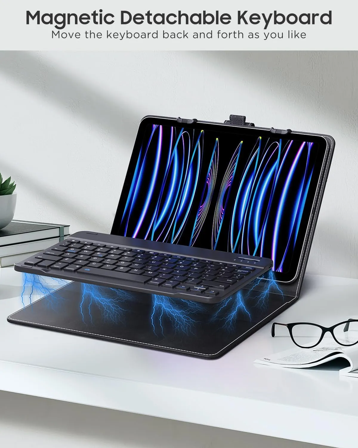 MoKo Universal Tablet Case with QWERT Keyboard for 9",9.7",10.1",10.2",10.4",10.5",10.9",11" Tablets, with Removable Wireless Bluetooth Keyboard&Pen Holder for iPad, Samsung, Fire, Pixel, Other Tablet