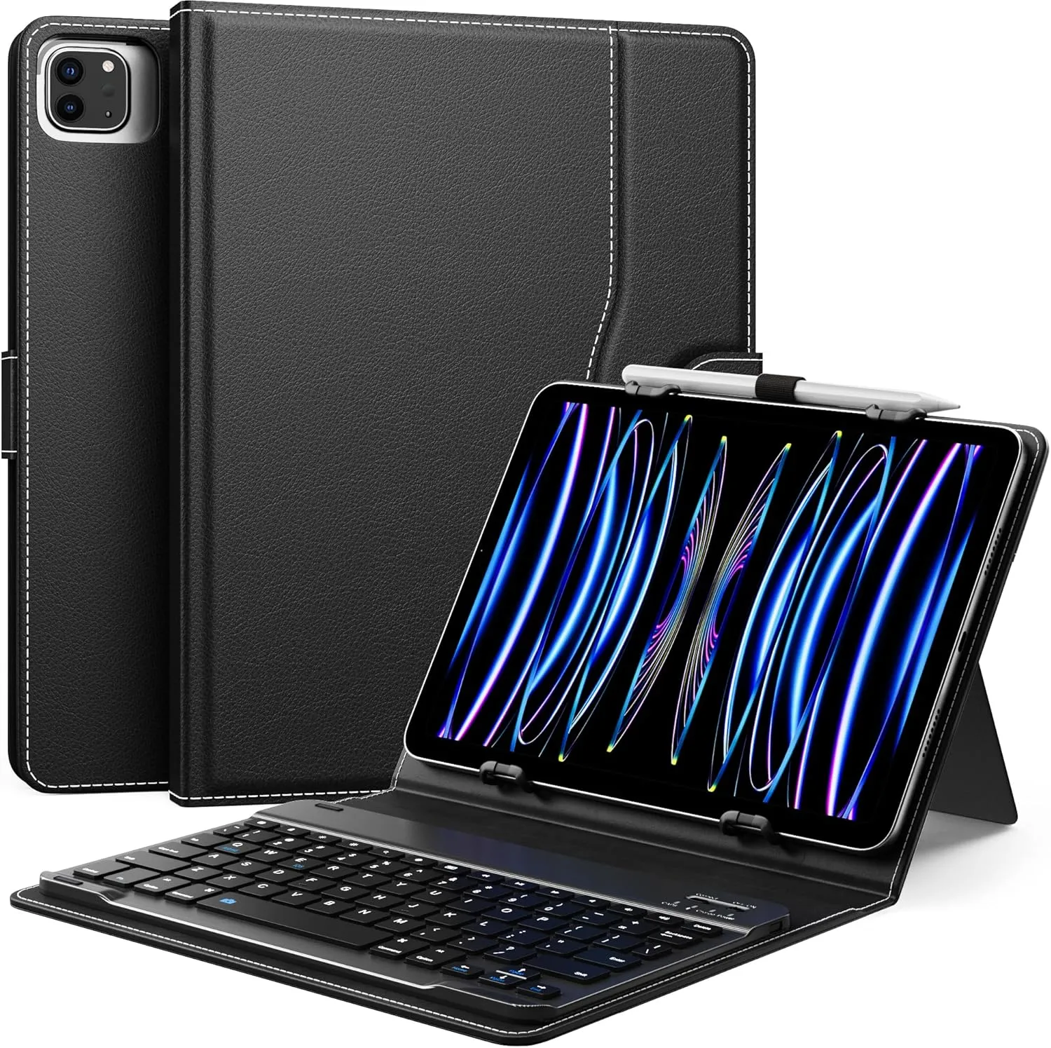 MoKo Universal Tablet Case with QWERT Keyboard for 9",9.7",10.1",10.2",10.4",10.5",10.9",11" Tablets, with Removable Wireless Bluetooth Keyboard&Pen Holder for iPad, Samsung, Fire, Pixel, Other Tablet