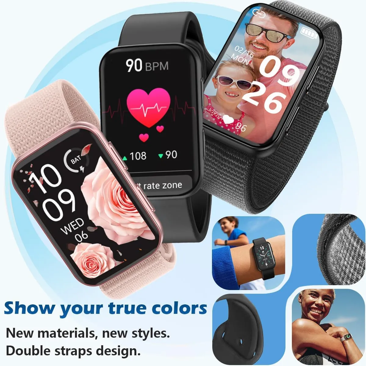 MorePro AIR2 Fitness Tracker, Smart Watch with 24/7 Heart Rate and Blood Pressure, Step Calorie Counter, Sleep & Blood oxy-gen Monitor, IP68 Waterproof Fitness Watch for Women Men Andriod iOS(Black)
