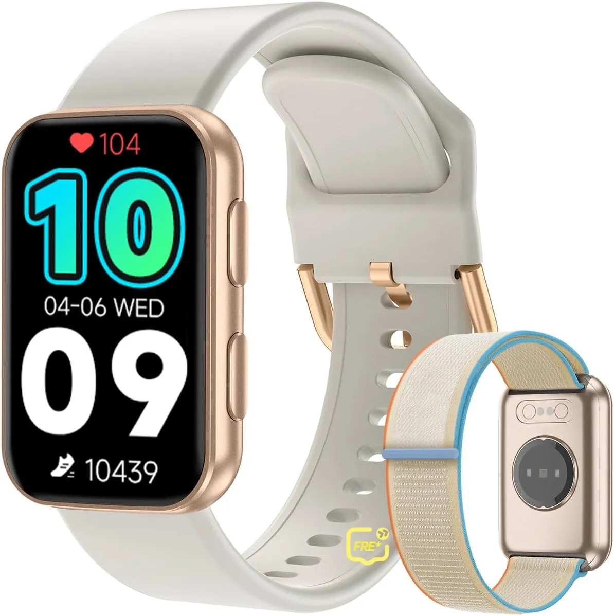 MorePro AIR2 Fitness Tracker, Smart Watch with 24/7 Heart Rate and Blood Pressure, Step Calorie Counter, Sleep & Blood oxy-gen Monitor, IP68 Waterproof Fitness Watch for Women Men Andriod iOS(Gold)