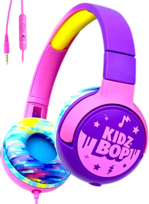 Move2Play, Kidz Bop, Wired Headphones for Kids | Microphone | 3.5mm Plug | Volume Limiting 85dB/94dB | Soft Pads | Adjustable | School Use | Gift 3 4 5 6 7 8  Year Old Girls Boys Toddlers