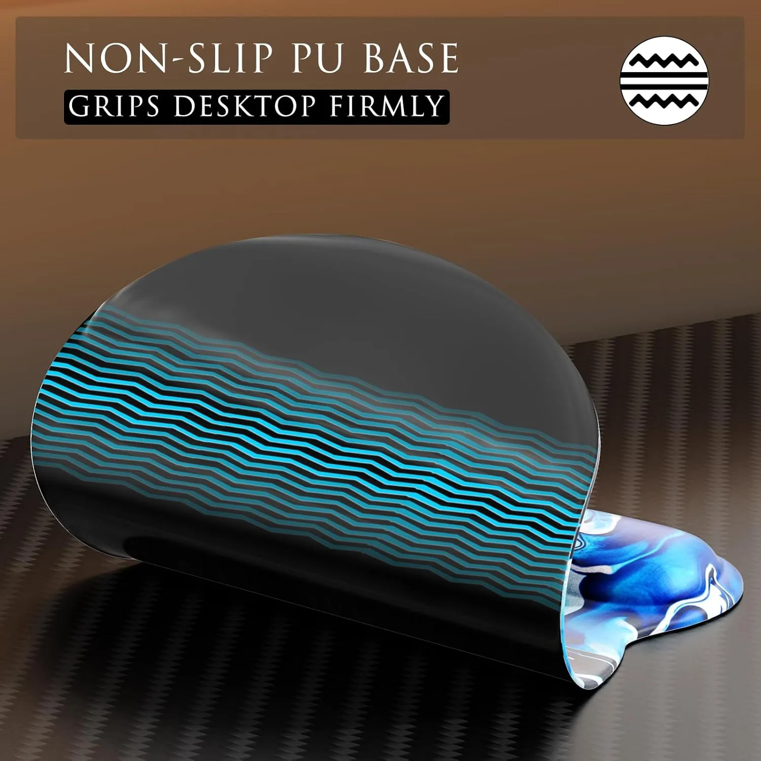 MROCO Ergonomic Mouse Pad with Gel Wrist Rest, Comfortable Mousepad with Smooth Wrist Support Surface and Non-Slip PU Base for Pain Relief, Computer, Laptop, Office & Home, 9.4 x 8.1 in, Blue Waves