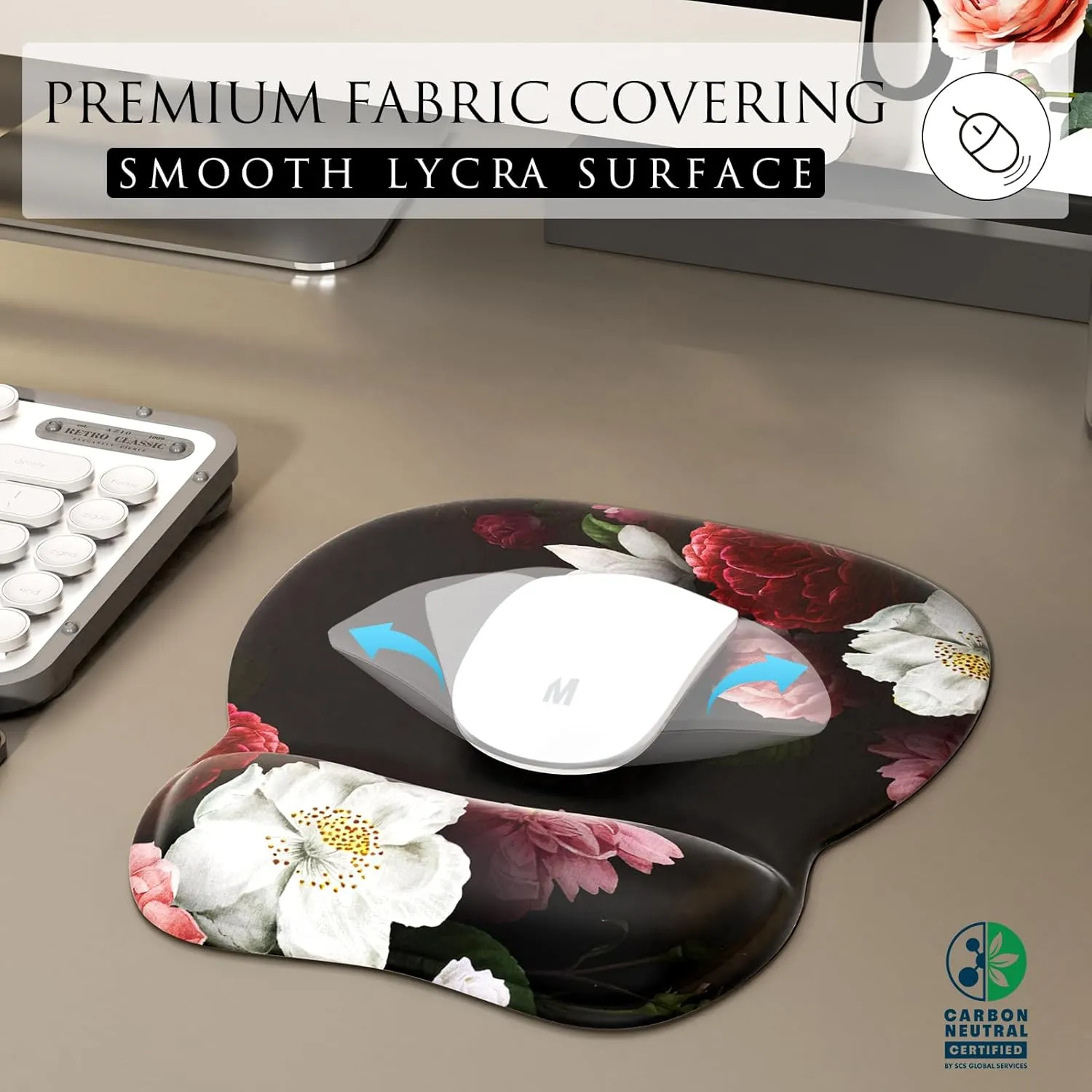 MROCO Ergonomic Mouse Pad with Wrist Support Gel Mouse Pad with Wrist Rest, Comfortable Computer Mouse Pad for Laptop, Pain Relief Mousepad for Office & Home, 9.4 x 8.1 in, Black Flower