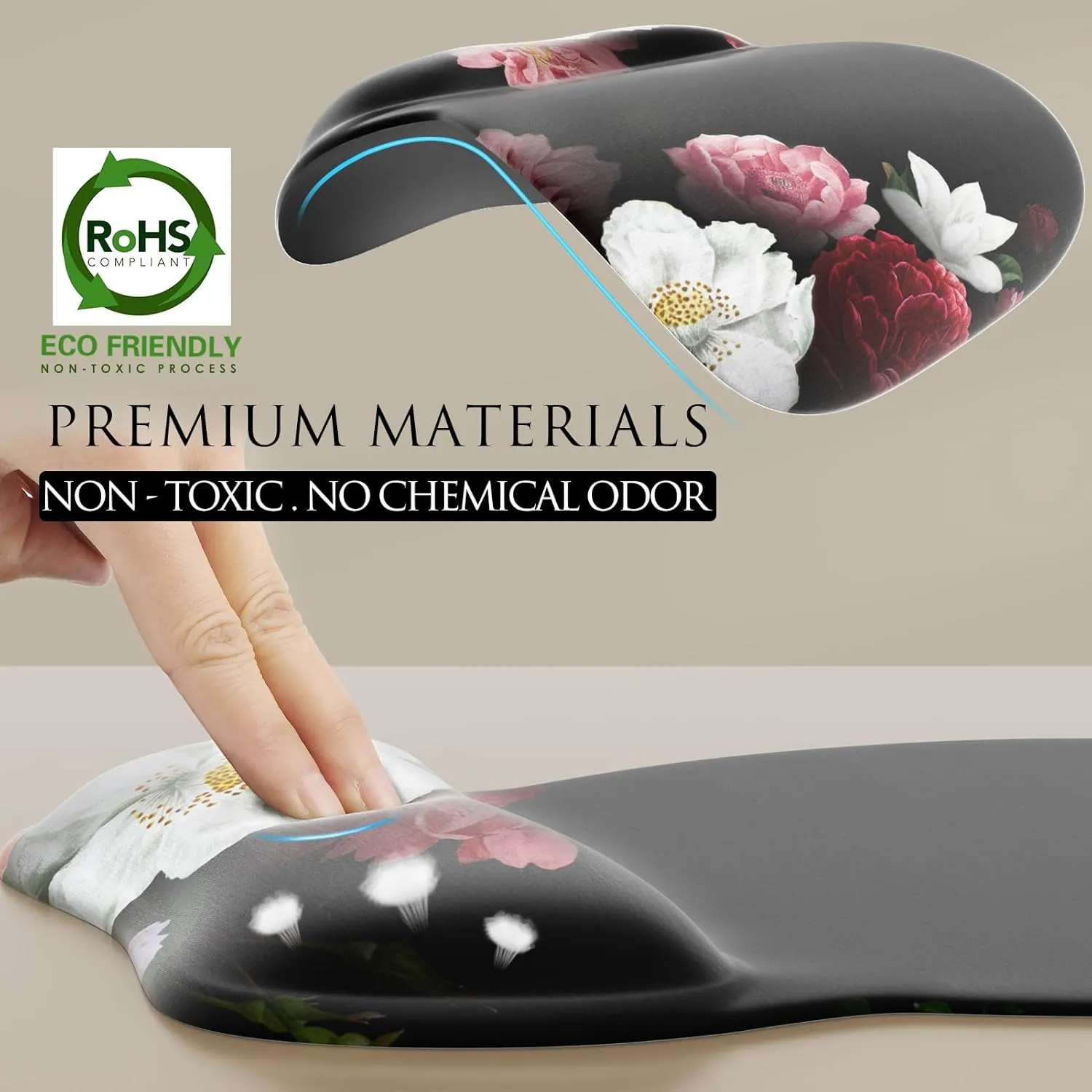 MROCO Ergonomic Mouse Pad with Wrist Support Gel Mouse Pad with Wrist Rest, Comfortable Computer Mouse Pad for Laptop, Pain Relief Mousepad for Office & Home, 9.4 x 8.1 in, Black Flower