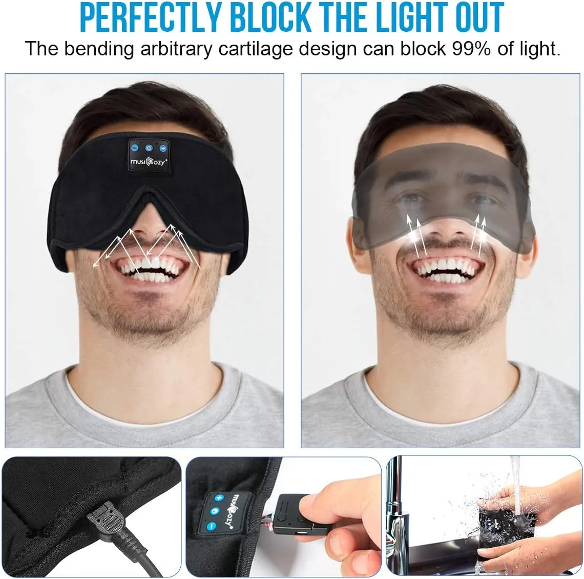 MUSICOZY Sleep Headphones, Bluetooth 5.4 Sleep Mask Headband Headphones Sleeping Eye Mask, Wireless Music Earbuds Earphones with HD Stereo Speakers for Side Sleepers, Cool Gadgets Unique Gift