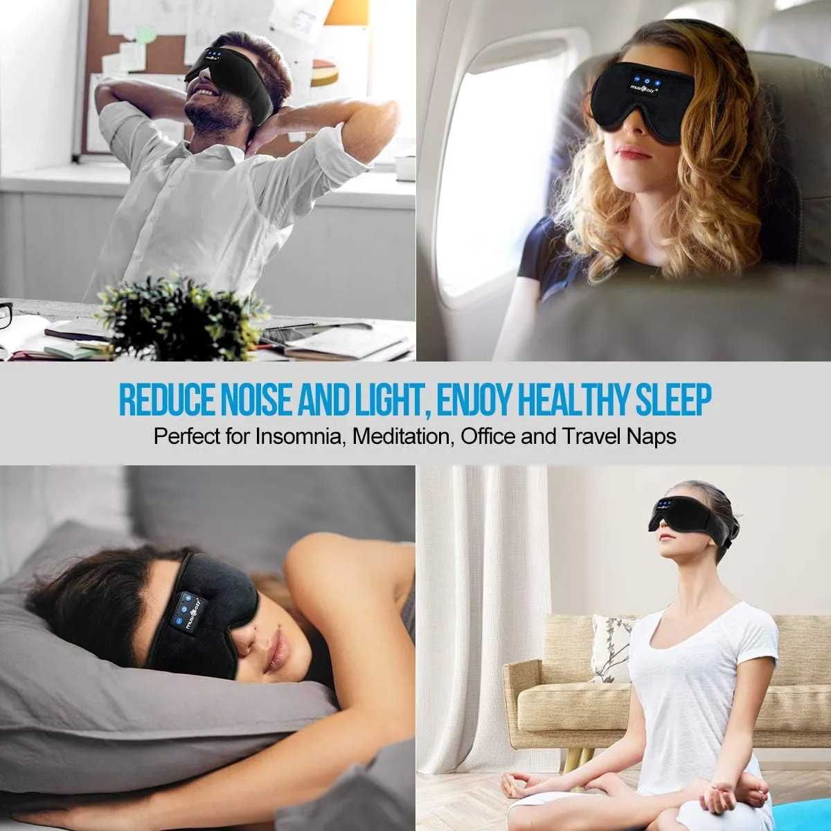 MUSICOZY Sleep Headphones, Bluetooth 5.4 Sleep Mask Headband Headphones Sleeping Eye Mask, Wireless Music Earbuds Earphones with HD Stereo Speakers for Side Sleepers, Cool Gadgets Unique Gift