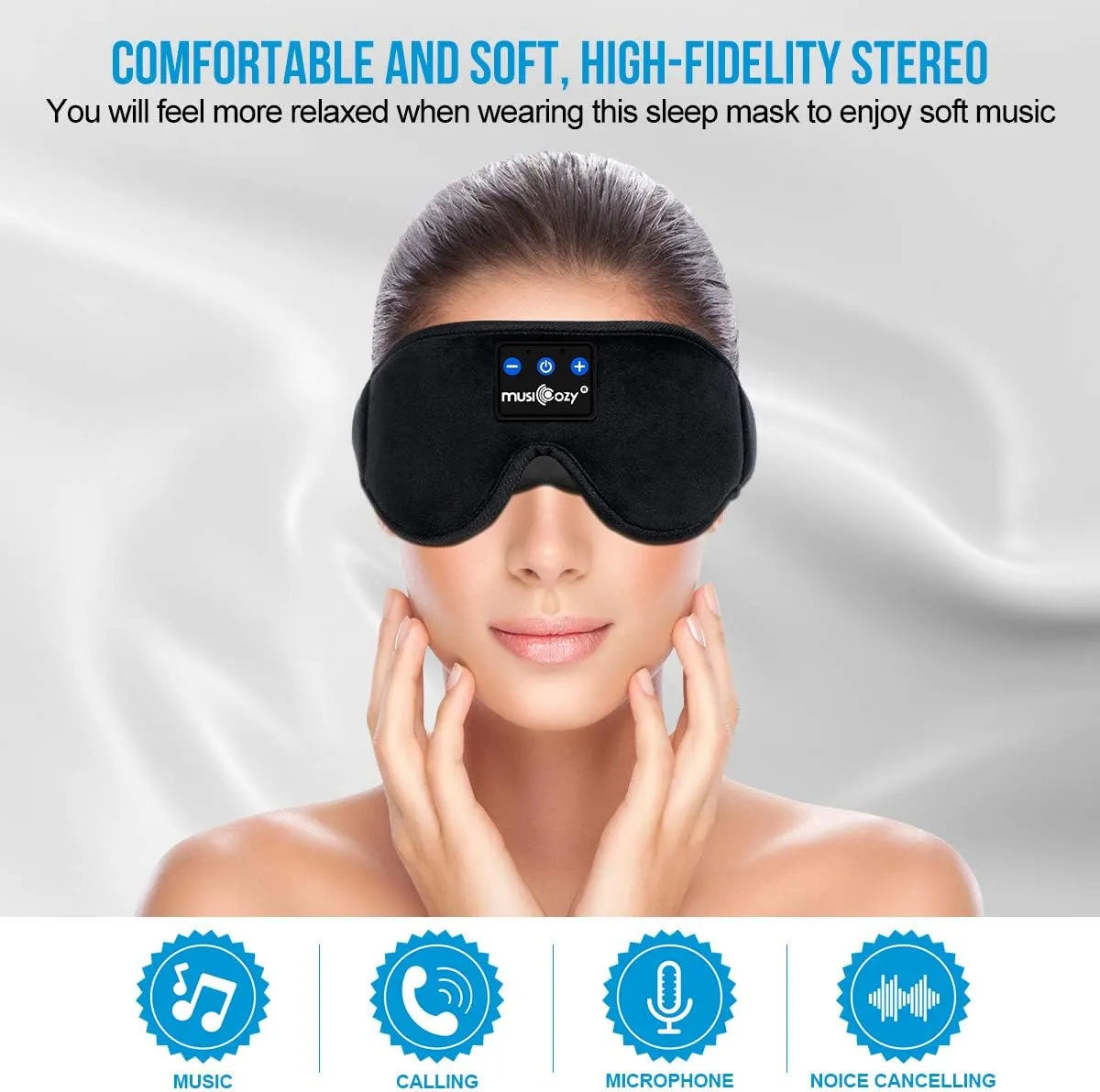 MUSICOZY Sleep Headphones, Bluetooth 5.4 Sleep Mask Headband Headphones Sleeping Eye Mask, Wireless Music Earbuds Earphones with HD Stereo Speakers for Side Sleepers, Cool Gadgets Unique Gift