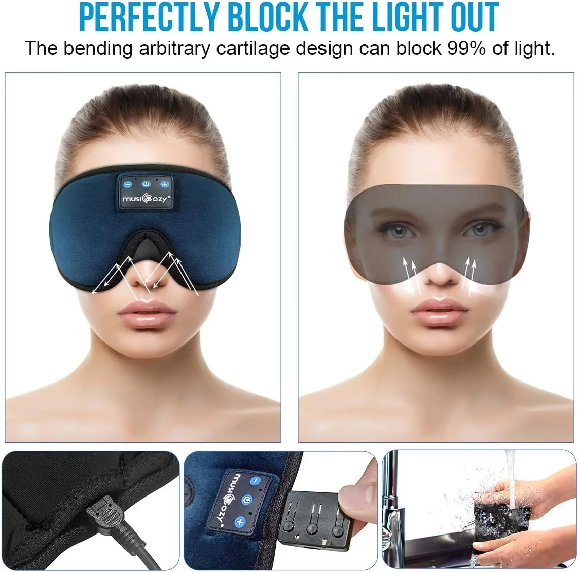 MUSICOZY Sleep Headphones, Bluetooth 5.4 Sleep Mask Headband Headphones Sleeping Eye Mask, Wireless Music Earbuds Earphones with HD Ultra-Thin Stereo Speakers for Side Sleepers Men Women
