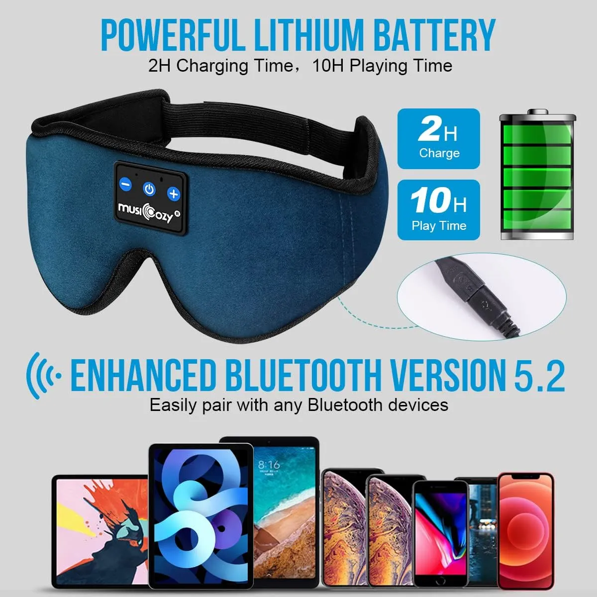 MUSICOZY Sleep Headphones, Bluetooth 5.4 Sleep Mask Headband Headphones Sleeping Eye Mask, Wireless Music Earbuds Earphones with HD Ultra-Thin Stereo Speakers for Side Sleepers Men Women