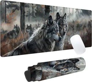 Mystical Wolf Gaming Mouse Pad, Office Desk Mat, Anti-Slip Rubber Base Cool Aesthetic Mouse Pads for Computer Laptop Keyboard School Home Desktop Gamer Home Accessories Decor 31.5" x 11.8"