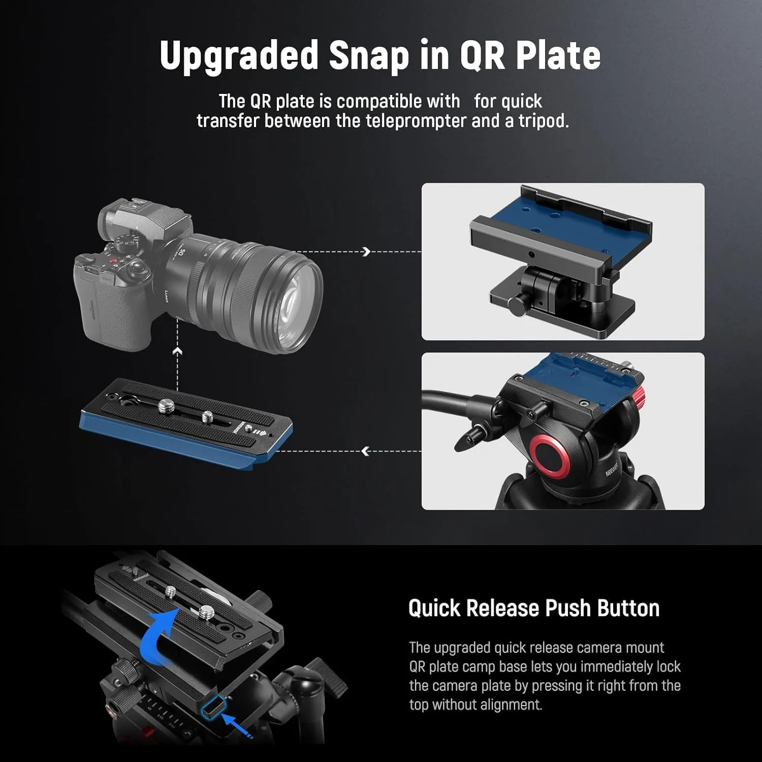 Neewer Teleprompter C12 Modular Design with 15mm LWS Rod Clamp, RT113 Remote, App Control, 12" Beamsplitter, Snap in 501PL QR Plate Compatible with LWS Baseplate Camera Cage Shoulder Rig