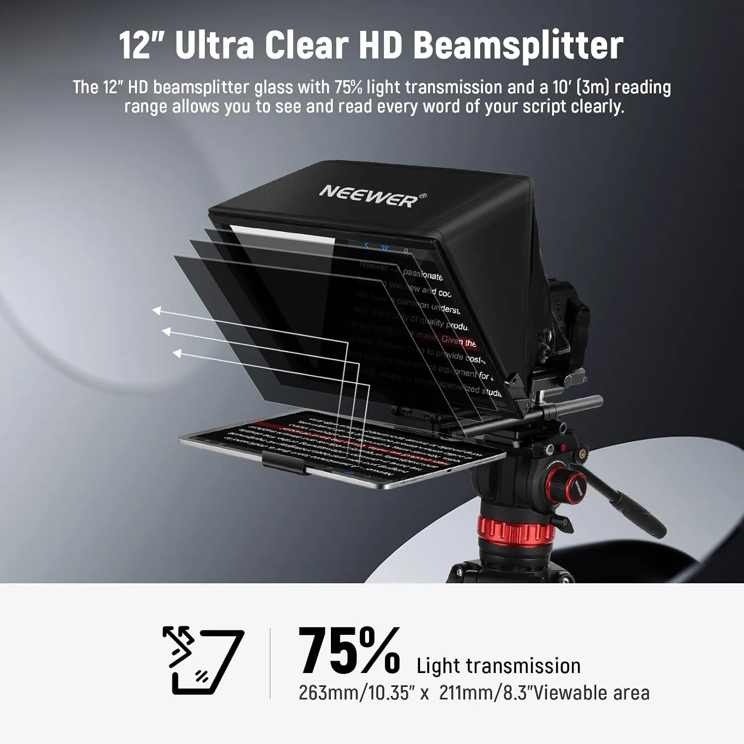 Neewer Teleprompter C12 Modular Design with 15mm LWS Rod Clamp, RT113 Remote, App Control, 12" Beamsplitter, Snap in 501PL QR Plate Compatible with LWS Baseplate Camera Cage Shoulder Rig