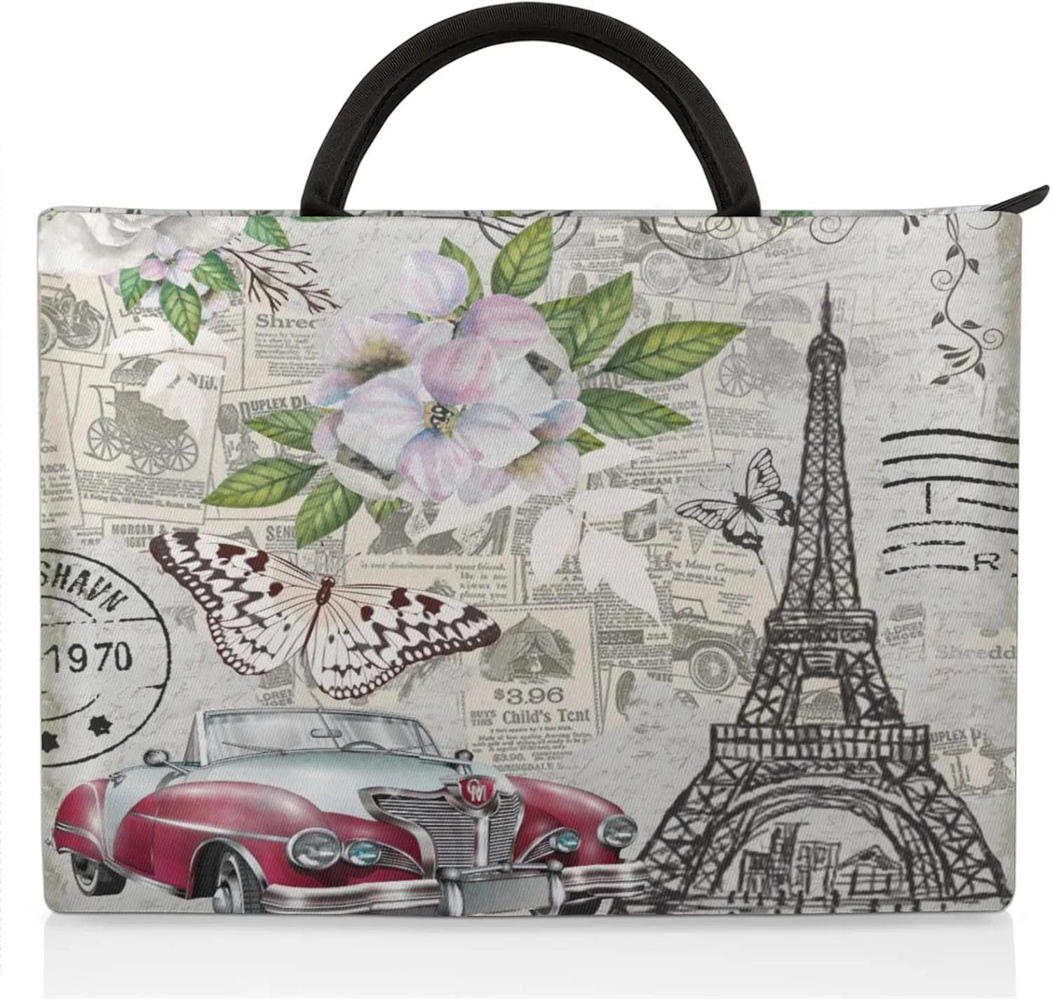 Newspaper Car Pylon Butterfly Laptop Sleeve with Handle Waterproof Computer Carrying Case