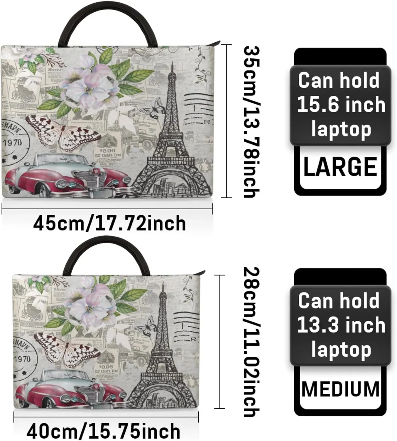 Newspaper Car Pylon Butterfly Laptop Sleeve with Handle Waterproof Computer Carrying Case