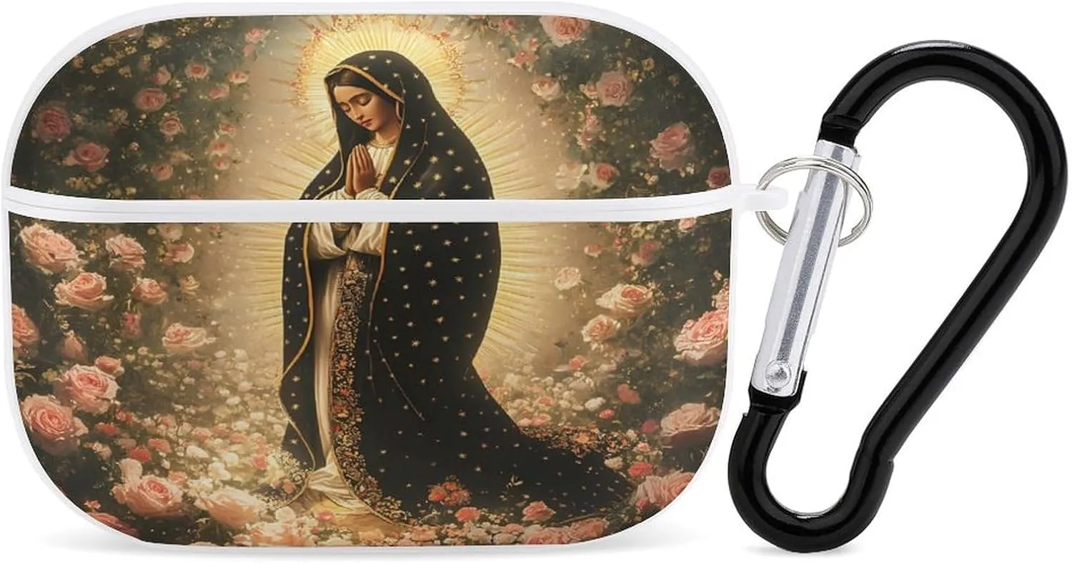 Our Lady of Guadalupe Body Portrait Roses Earbud Case Bluetooth Headphone Case Full Protective Case with Keychain Compatible with Airpods Pro White-Style