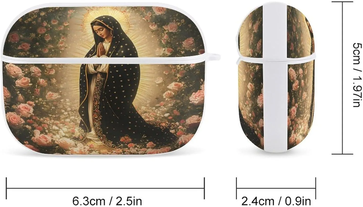 Our Lady of Guadalupe Body Portrait Roses Earbud Case Bluetooth Headphone Case Full Protective Case with Keychain Compatible with Airpods Pro White-Style