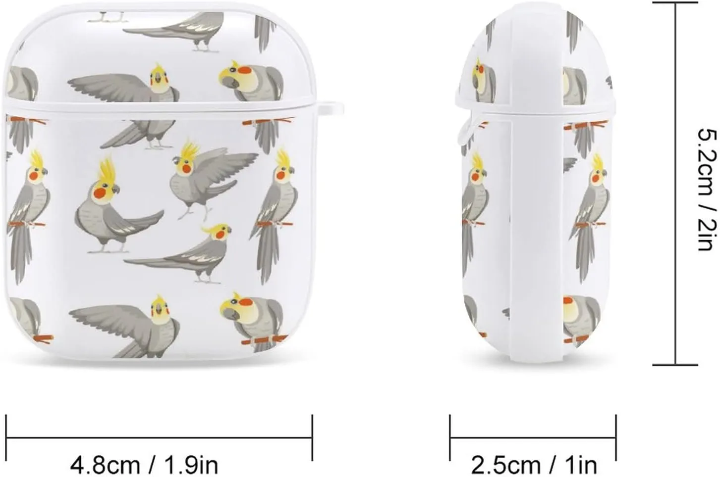 Parrot of Cockatiel Cute Case for AirPods 2nd 1st Shockproof Protective Cover with Keychain Accessories