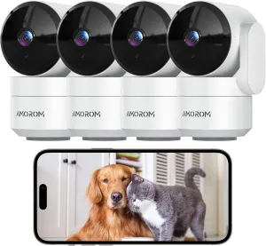 Pet Camera 360 Home Security Cameras with 2-Way Audio,Night Vision,Motion Detection,Dog Camera with Phone app,Pan/Tilt,Cloud & SD Card Storage,Compatible with Alexa/Google Home,2.4GHz WiFi,4 Pack