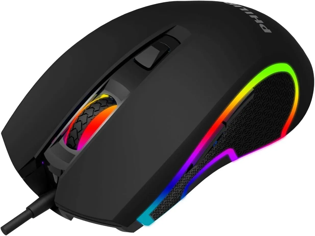 PHILIPS Gaming Mouse | RGB Living Light FX | 1000Hz Polling, 1200-6400 DPI | High-Performance Wired Optical USB Mouse Sensor w/ 5 Programmable Buttons (SPK9413)