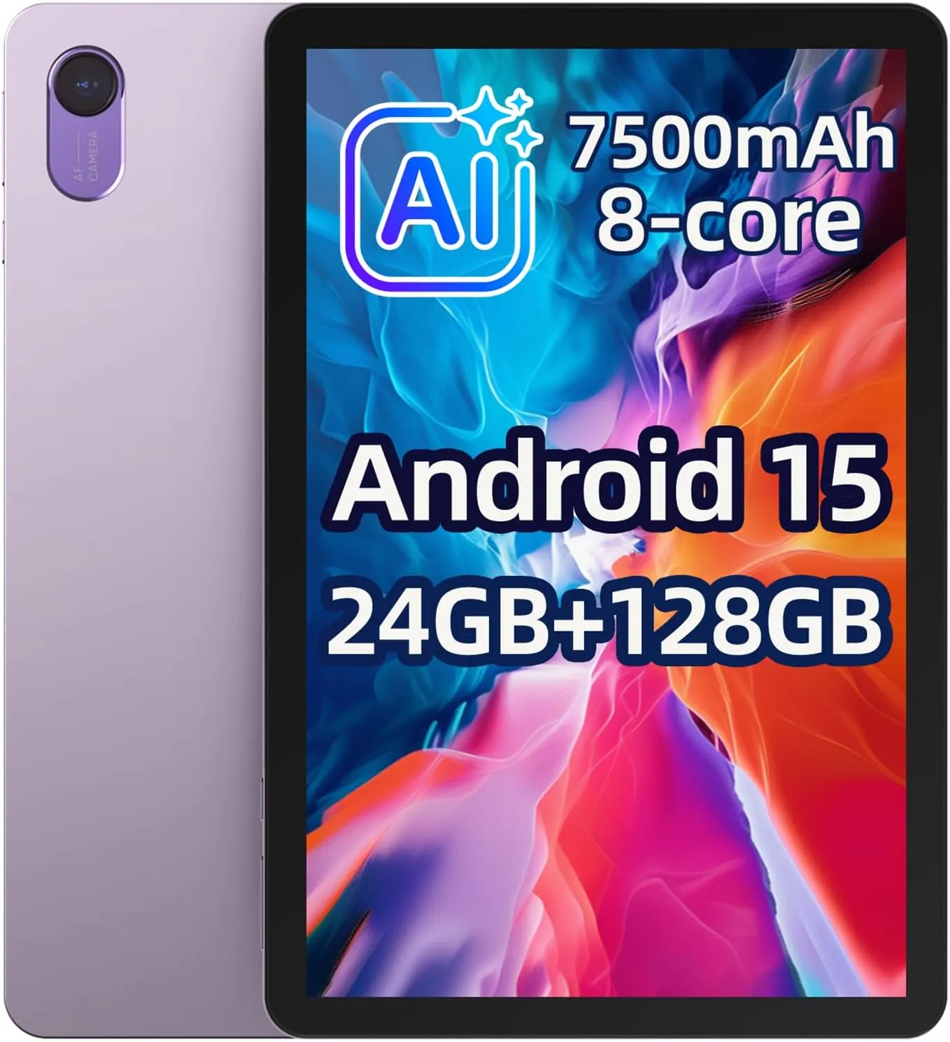 plimpton 2025 AI-Powered 10 Inch Android 15 Tablet  24(8 16) GB RAM 128GB ROM, Upgraded 7500mAh Battery(50% Bigger Than Average), Gesture Control, Octa-Core CPU, PlimPad P2
