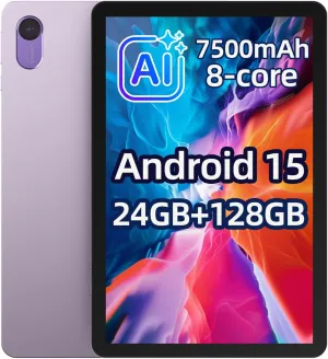 plimpton 2025 AI-Powered 10 Inch Android 15 Tablet  24(8 16) GB RAM 128GB ROM, Upgraded 7500mAh Battery(50% Bigger Than Average), Gesture Control, Octa-Core CPU, PlimPad P2