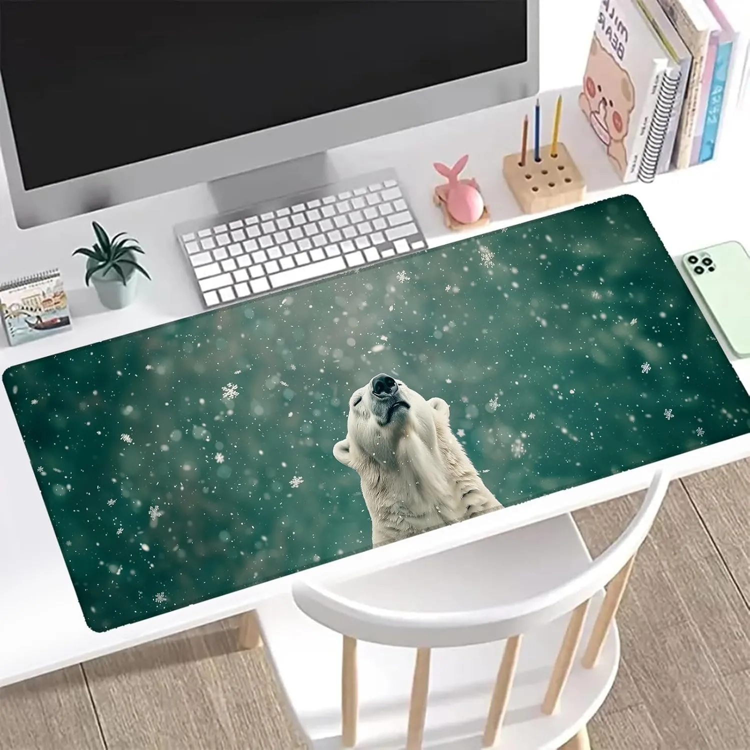 Polar Bear Gaming Mouse Pad, Office Desk Mat, Anti-Slip Rubber Base Cool Aesthetic Mouse Pads for Computer Laptop Keyboard School Home Desktop Gamer Home Accessories Decor 31.5" x 11.8"