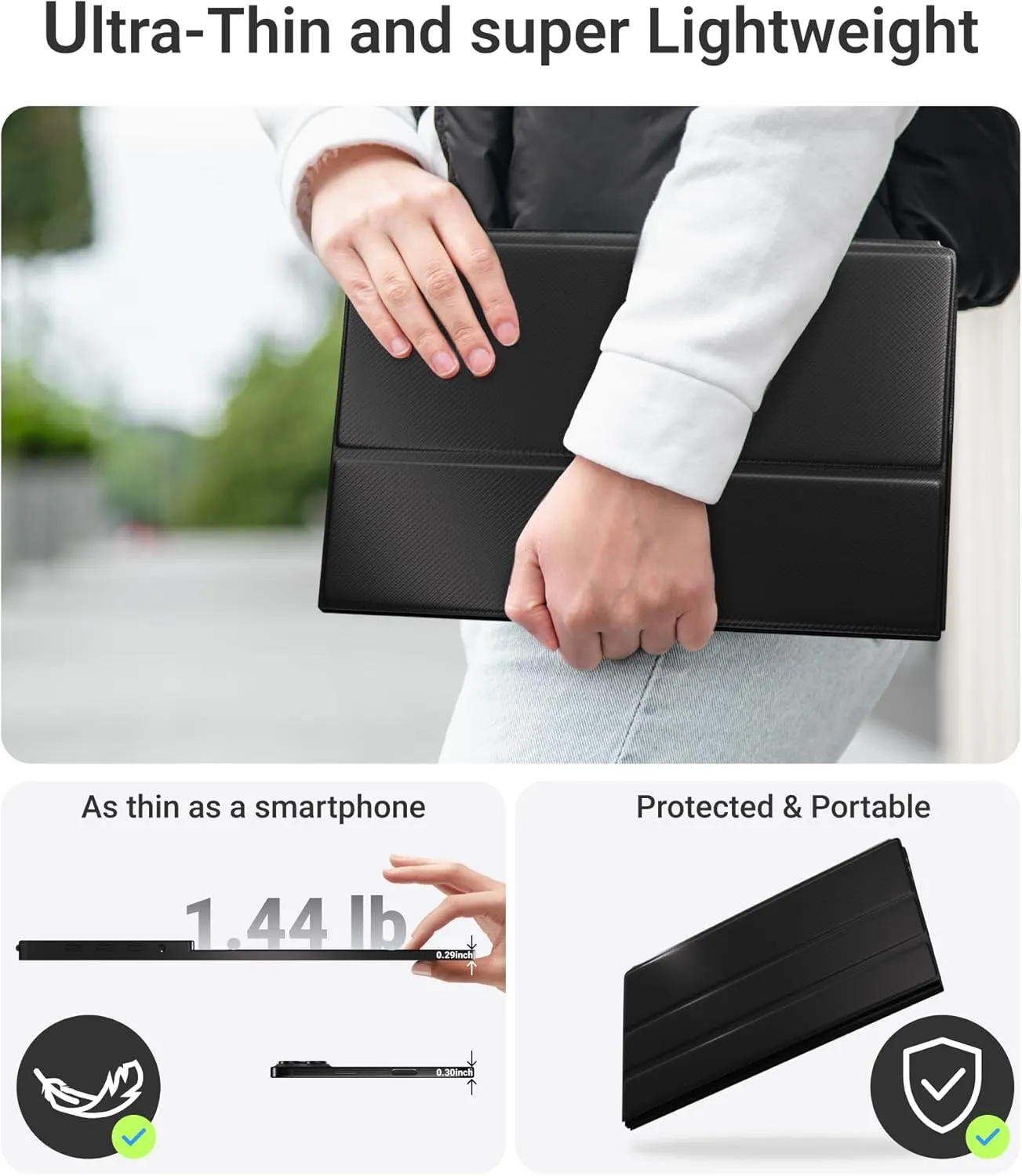 Portable Monitor, 15.6" FHD 1080P IPS External Laptop Monitor with USB C HDMI, Portable Screen for Laptop Mac PC Phone PS5 Switch,Built-in Speakers & Smart Cover