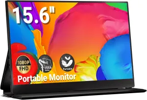 Portable Monitor, 15.6" FHD 1080P IPS External Laptop Monitor with USB C HDMI, Portable Screen for Laptop Mac PC Phone PS5 Switch,Built-in Speakers & Smart Cover