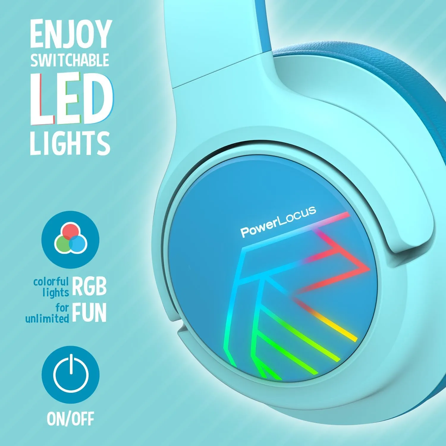 PowerLocus Kids Wireless Headphones, Bluetooth Kids Headphones LED Lights Over Ear with 74/85/94dB Volume Limited, 45H Playtime,Built-in Mic, Two Device Share Mode, HD Stereo for Travel/PC/Tablet