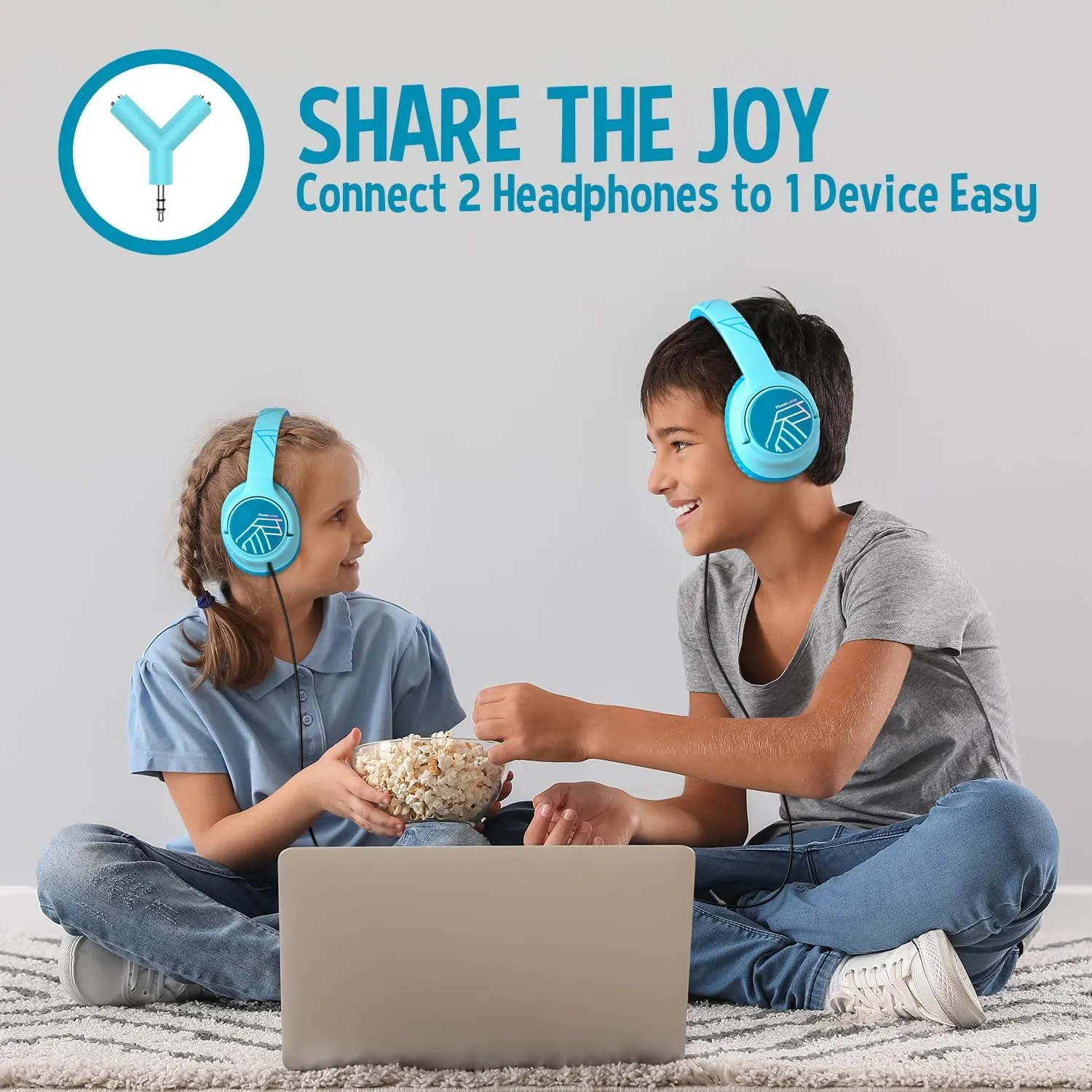 PowerLocus Kids Wireless Headphones, Bluetooth Kids Headphones LED Lights Over Ear with 74/85/94dB Volume Limited, 45H Playtime,Built-in Mic, Two Device Share Mode, HD Stereo for Travel/PC/Tablet