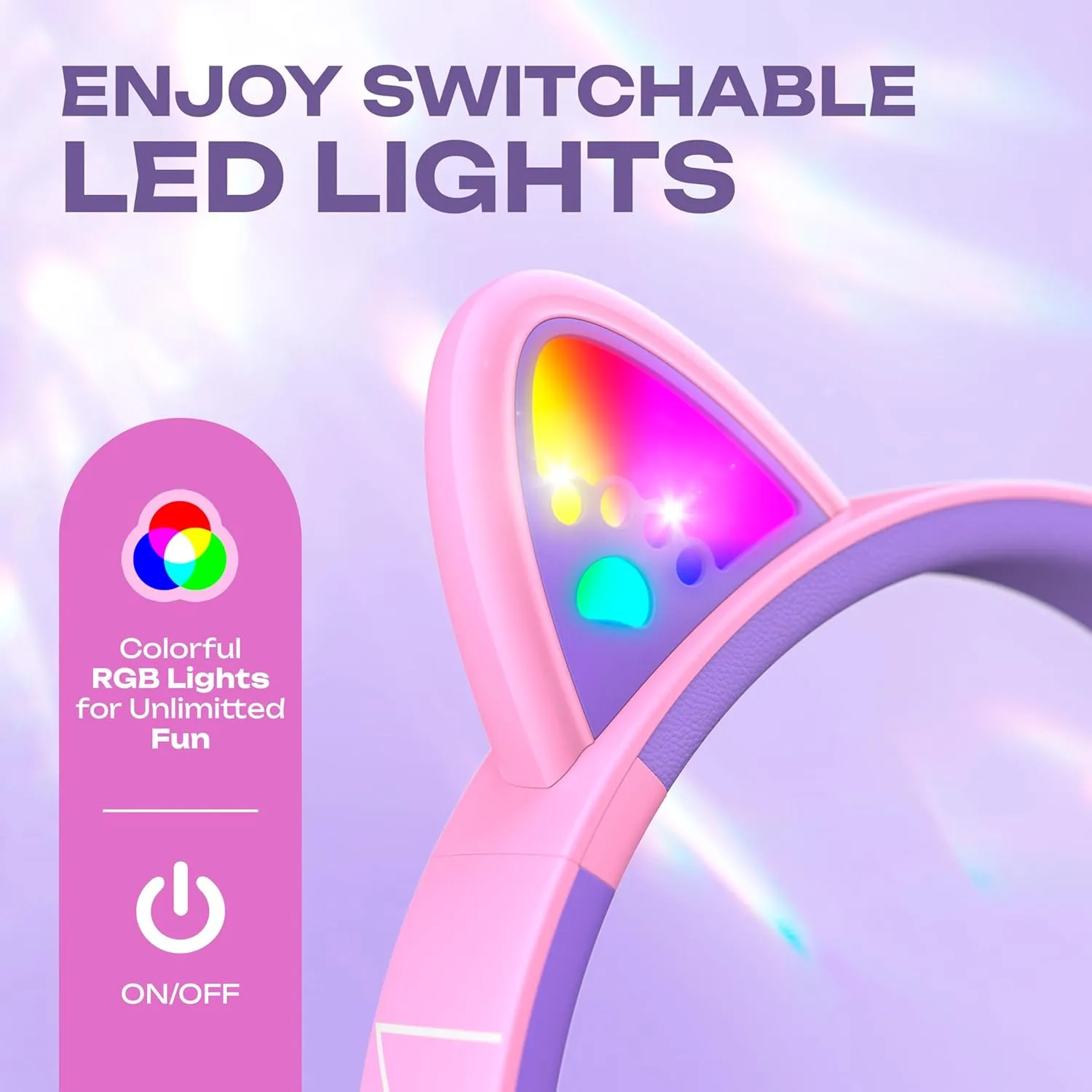 PowerLocus Kids Wireless Headphones, Bluetooth Kids Headphones LED Lights Over Ear with 74/85/94dB Volume Limited, 45H Playtime,Built-in Mic, Two Device Share Mode, HD Stereo for Travel/PC/Tablet