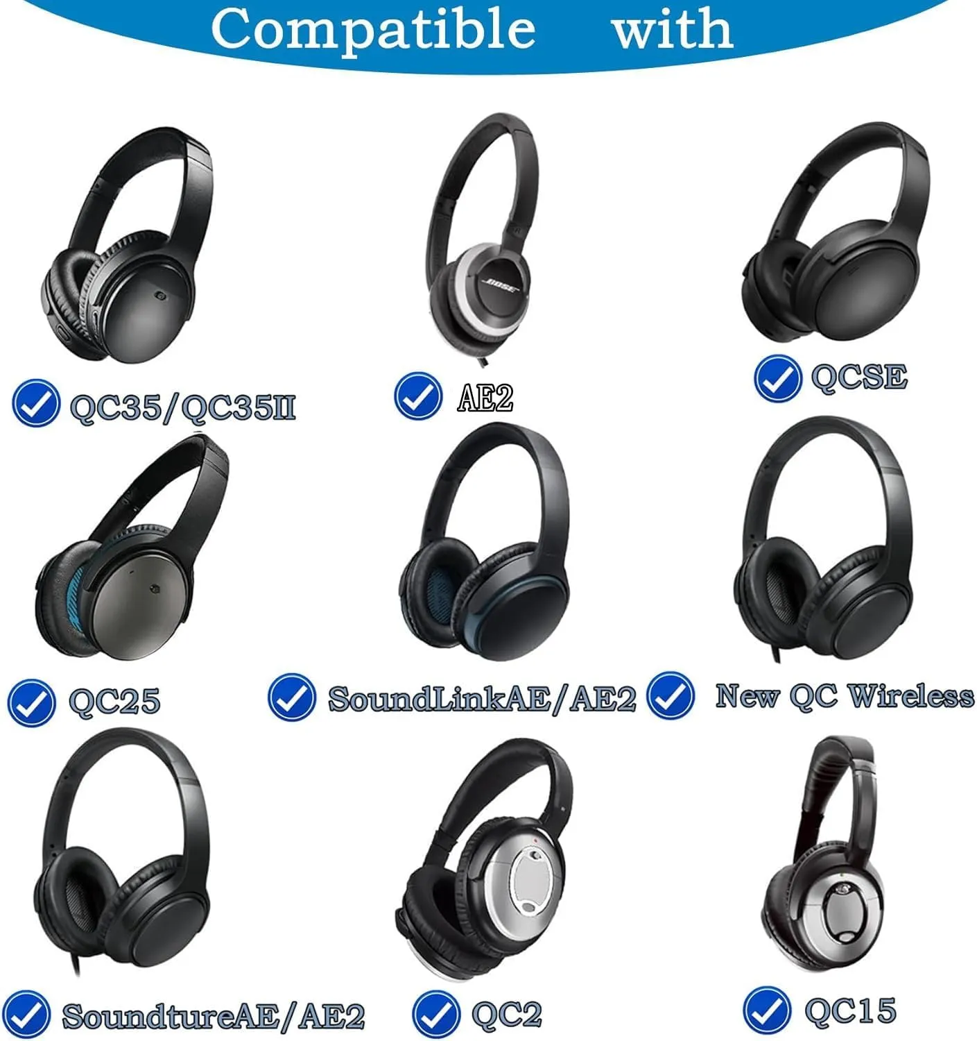 QC35 Ear Pads Ear Cushions Compatible with Bose QuietComfort 35 II QC35 QC25 Headphones Protein Leather Earcups Earmuffs (Black)