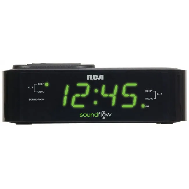 RCA Clock Radio with Soundflow Wireless Audio Speaker and USB Charging