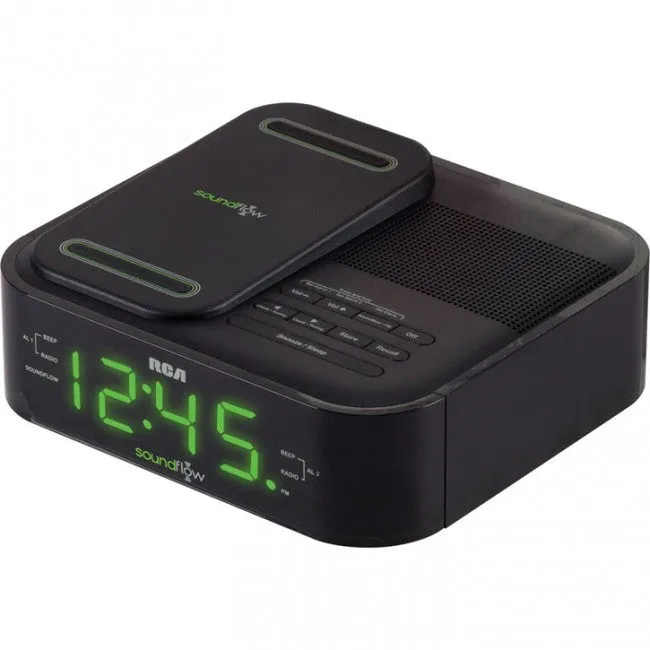 RCA Clock Radio with Soundflow Wireless Audio Speaker and USB Charging