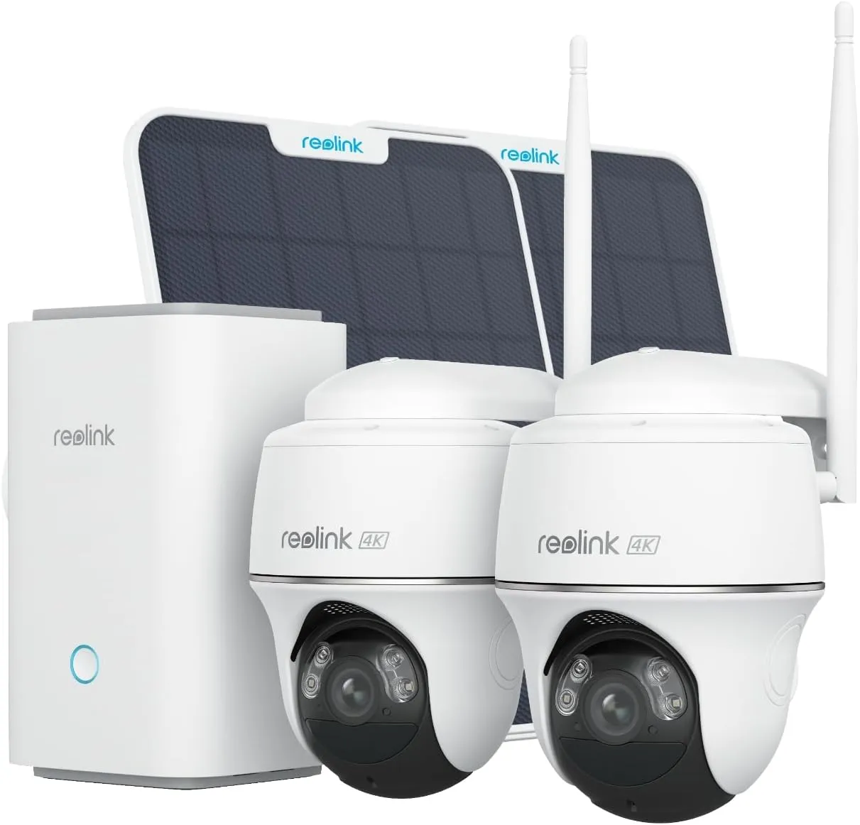 REOLINK 4K Solar Security Cameras Wireless Outdoor System, 360 Pan & 140 Tilt, Smart Motion Detection, 2.4G/5G Wi-Fi, Encrypted Local Storage, No Monthly Fee, Home Hub with 2X PT Ultra Cam Kit