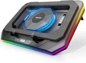 RGB Gaming Laptop Cooling Pad, 3500 RPM Powerful Turbofan Laptop Cooler, 3 Port USB Hub, LED Screen and Touch Control Adjustable for 12-21 Inches Laptops