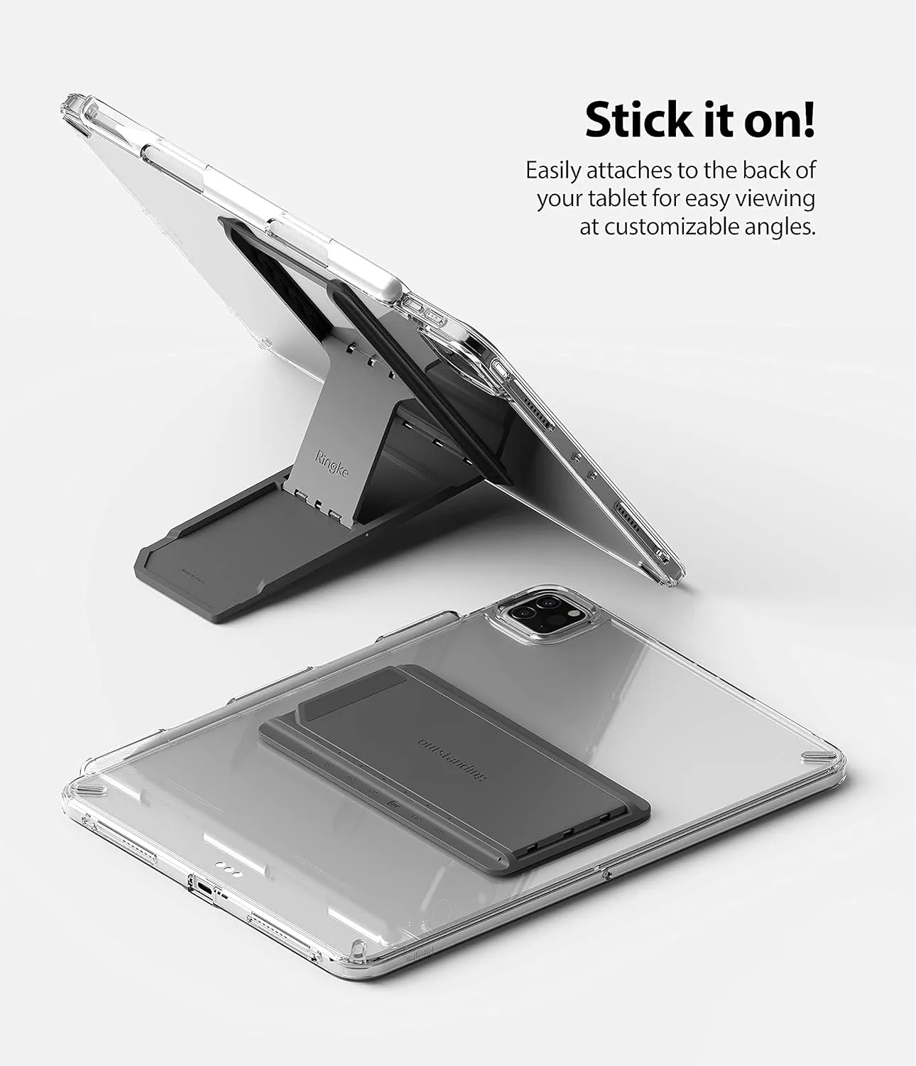 Ringke Outstanding Universal Tablet Stand Spring-Action Kickstand Multi Angle Adhesive Attachment for iPad Tablets, E-Reader, and More - Dark Gray