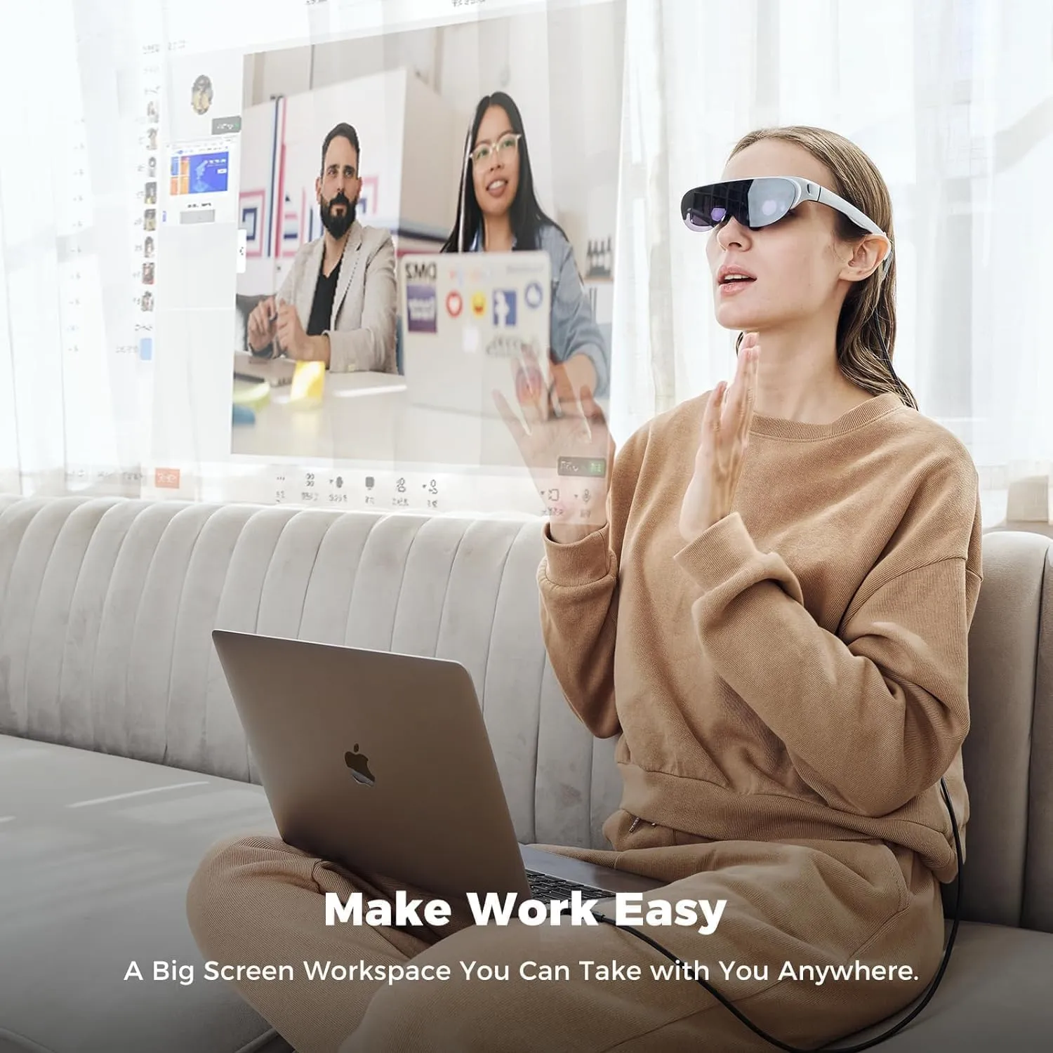 Rokid Air AR Glasses, Lightweight Augmented Reality Smart Glasses, 120" HD Virtual Screen, Compatible with iPhone 15, Steam Deck, Gaming Consoles, PC, Android, Home Theater