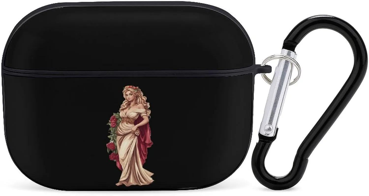 Rose Goddess Earbud Case Bluetooth Headphone Case Full Protective Case with Keychain Compatible with Airpods Pro Black-Style