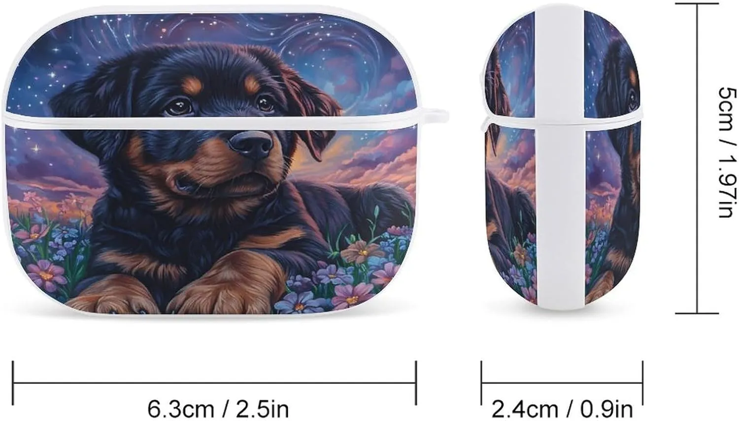 Rottweiler Flowers Earbud Case Bluetooth Headphone Case Full Protective Case with Keychain Compatible with Airpods Pro White-Style