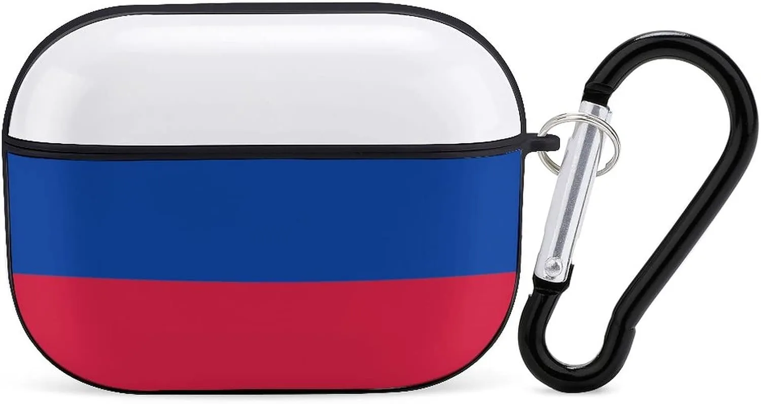 Russian Flag Full Printed Bluetooth Earbuds Case Cover for Airpods ProFull-Body Protective Earphone Case Cover with Keychain