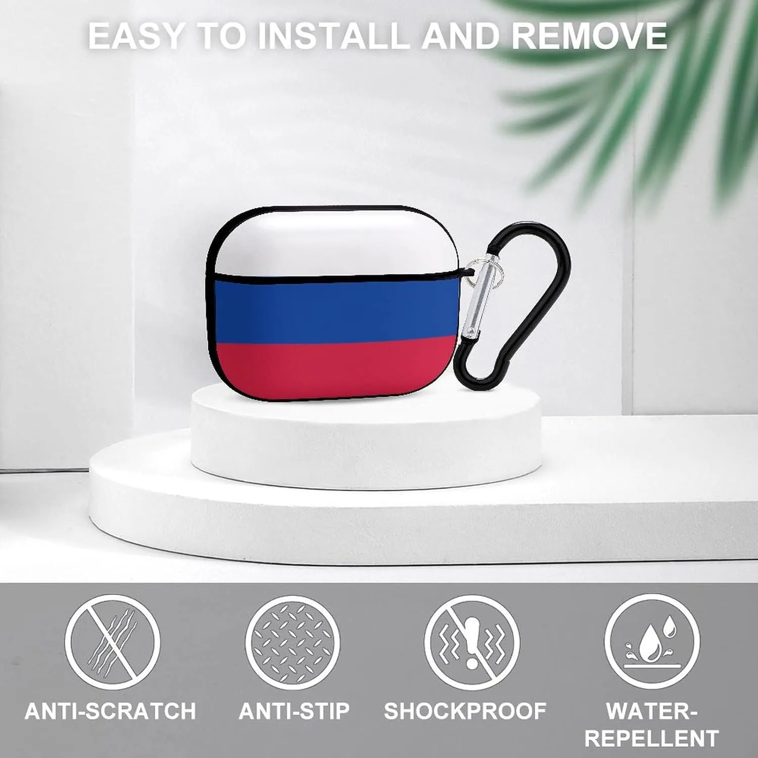 Russian Flag Full Printed Bluetooth Earbuds Case Cover for Airpods ProFull-Body Protective Earphone Case Cover with Keychain