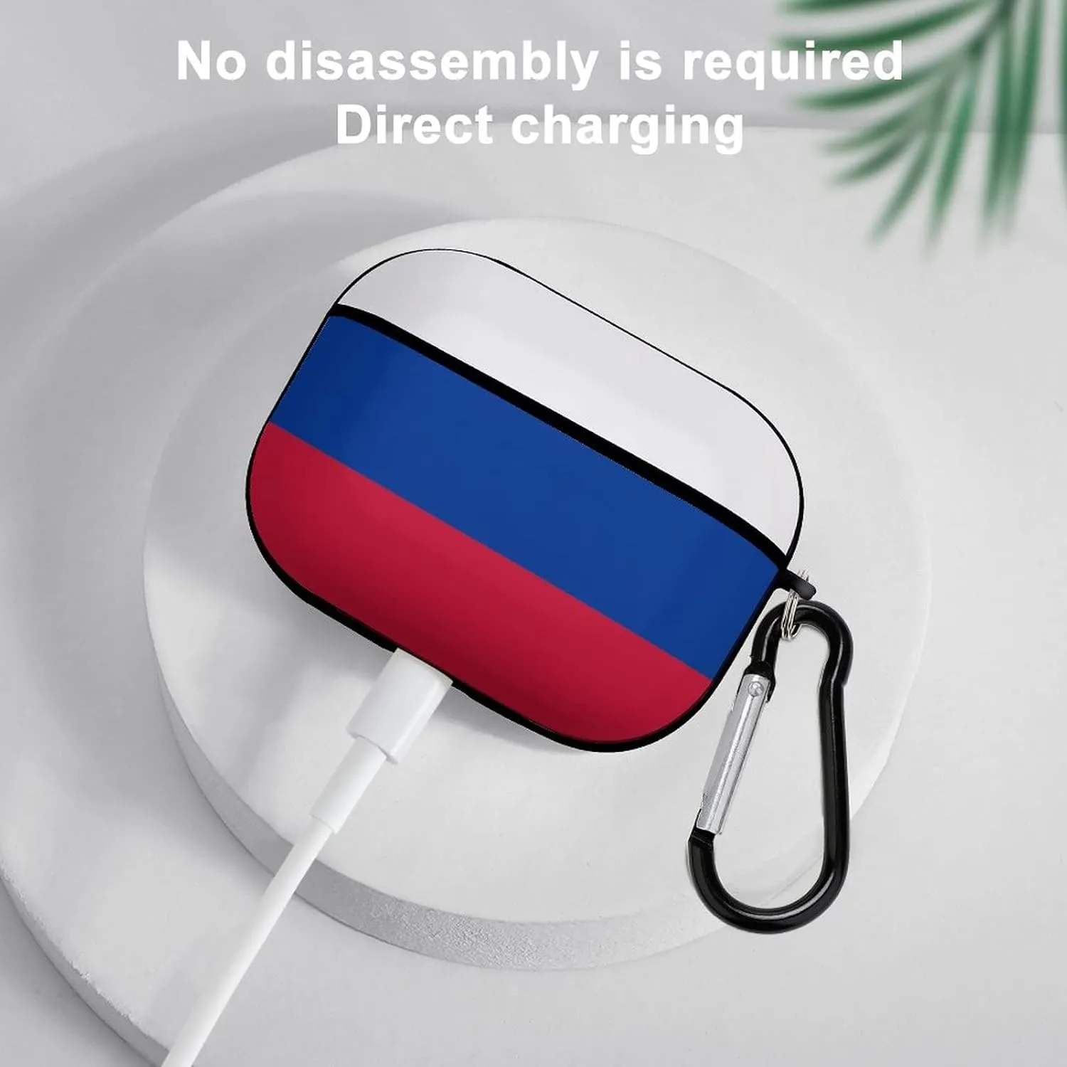 Russian Flag Full Printed Bluetooth Earbuds Case Cover for Airpods ProFull-Body Protective Earphone Case Cover with Keychain